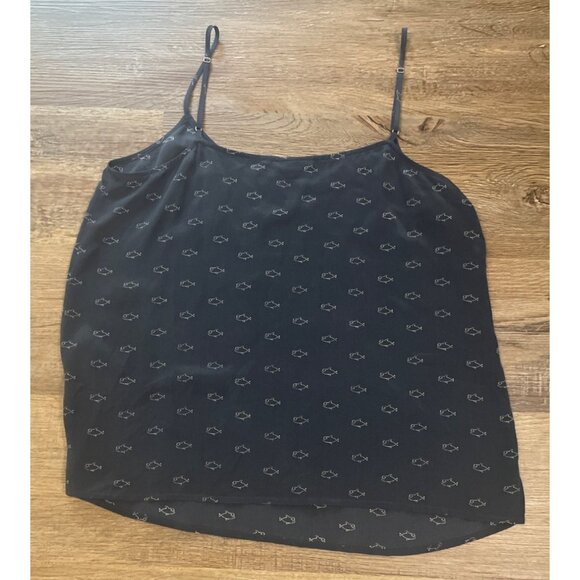 Navy Blue Silk Camisole Fish Print Adjustable Straps Small Layering Elegant - Picture 2 of 6